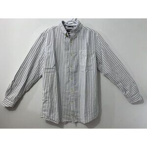 CHAPS CLASSIC OXFORD Men's Medium Striped White & Blue Button Down